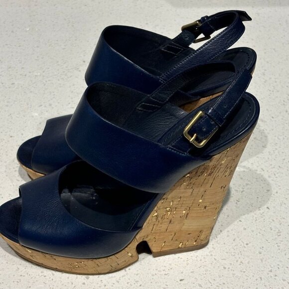 Yves Saint Laurent Womens Deauville Cork Heel Wedge Sandals Black Size 39 - Picture 3 of 12